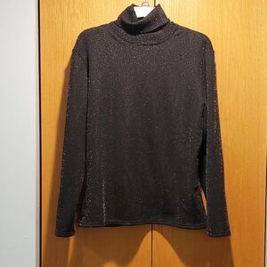 Womens S & O International Sparkly Black Turtleneck Sweater XL